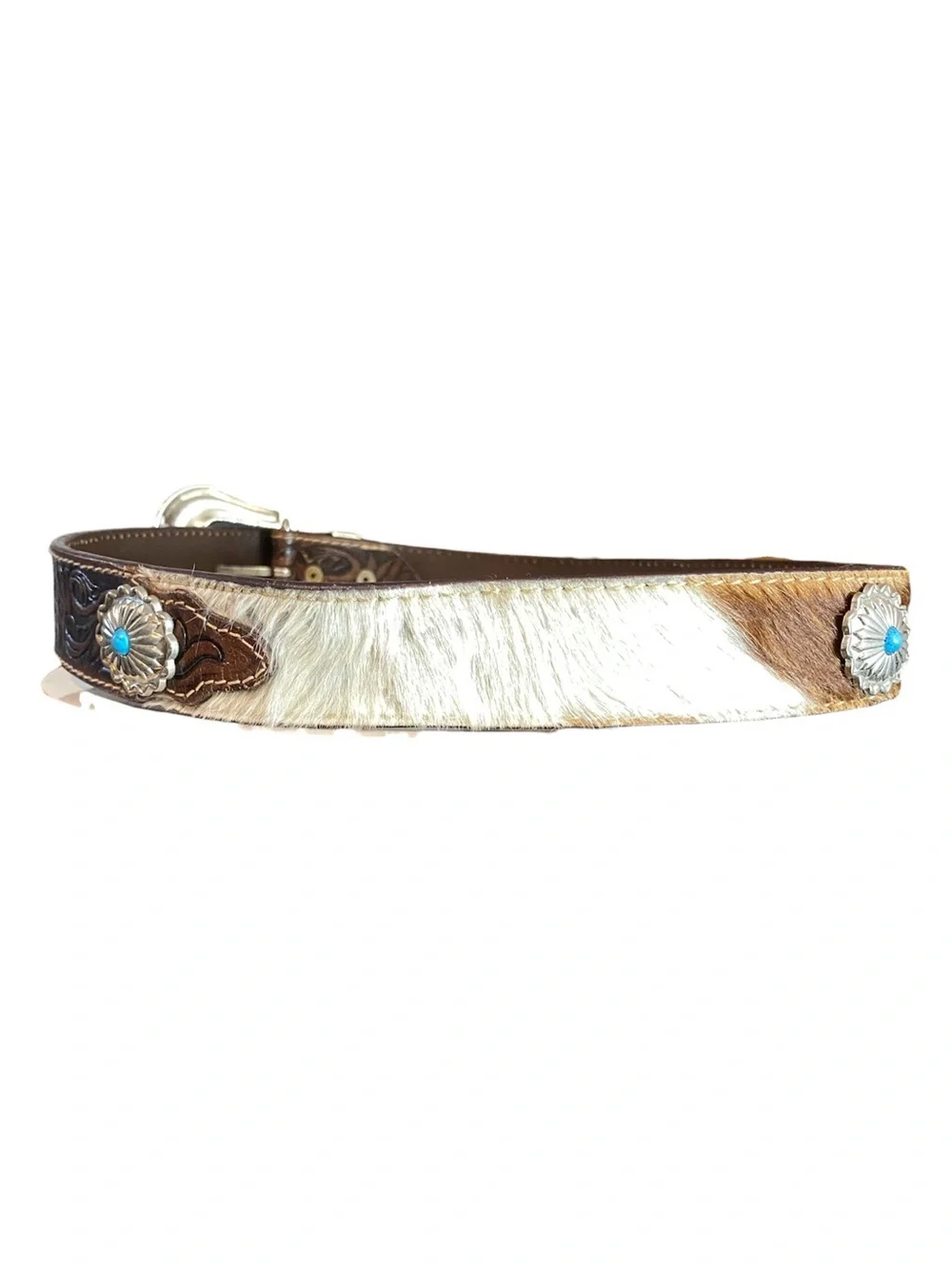 Brown Leather Western Belt Tooled Leather Hide Details Concho Details
